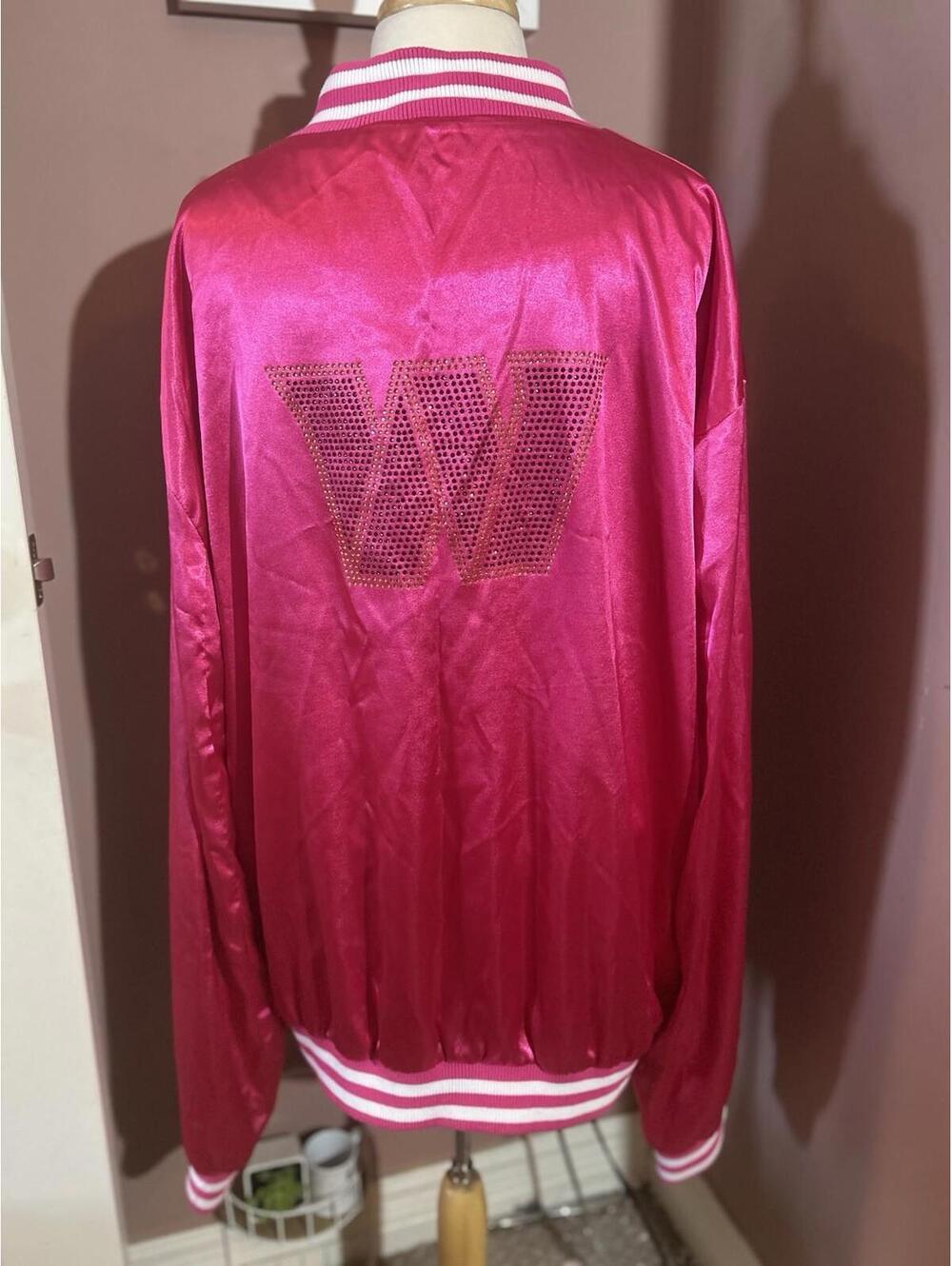 NFL Apparel Washington Commanders Satin Jacket Womens 5X Full Zip Pink Sparkly - Picture 4 of 12